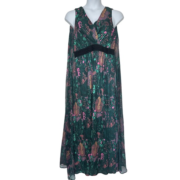 Unique Vintage Dresses & Skirts - Unique Vintage Psychedelic Capelet Sleeveless Maxi Dress XL 14 Green Whimsigoth